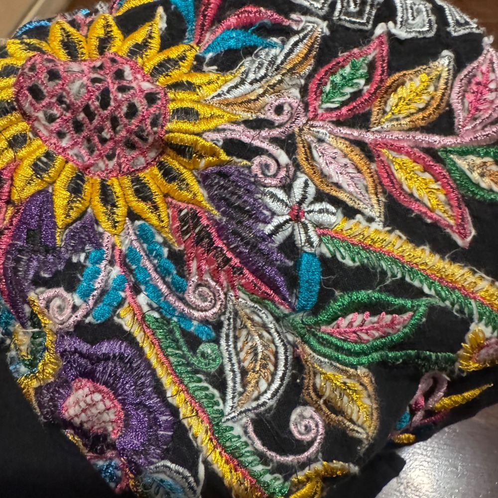Mexican Fiesta Dress/Tunic Floral Embroidery No Sleeves Mini Dress Boho Folk Art - Picture 4 of 7